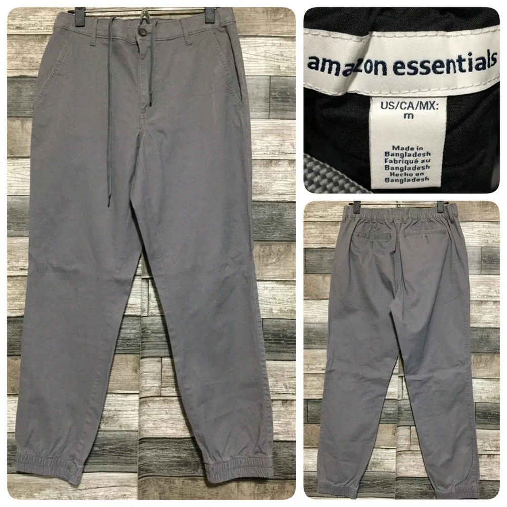 Amazon Essentials Slim Fit Chino Joggers Men’s M Gray (Inseam 28) Drawstring